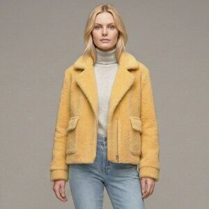 Cozy Yellow Fluffy Fabric Teddy Jacket Sport Chic Soft